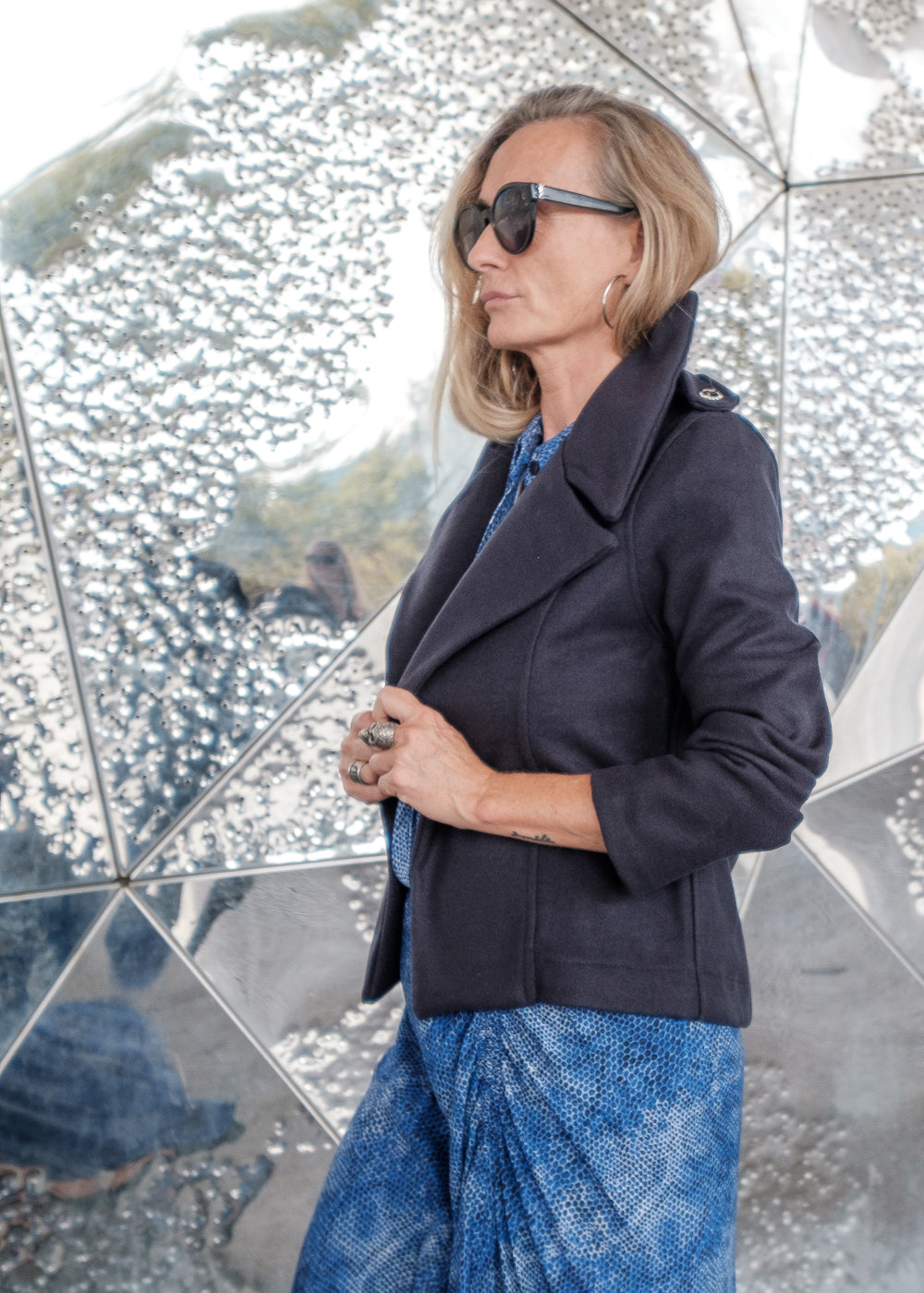 chaqueta perfecto de lana color azul noche