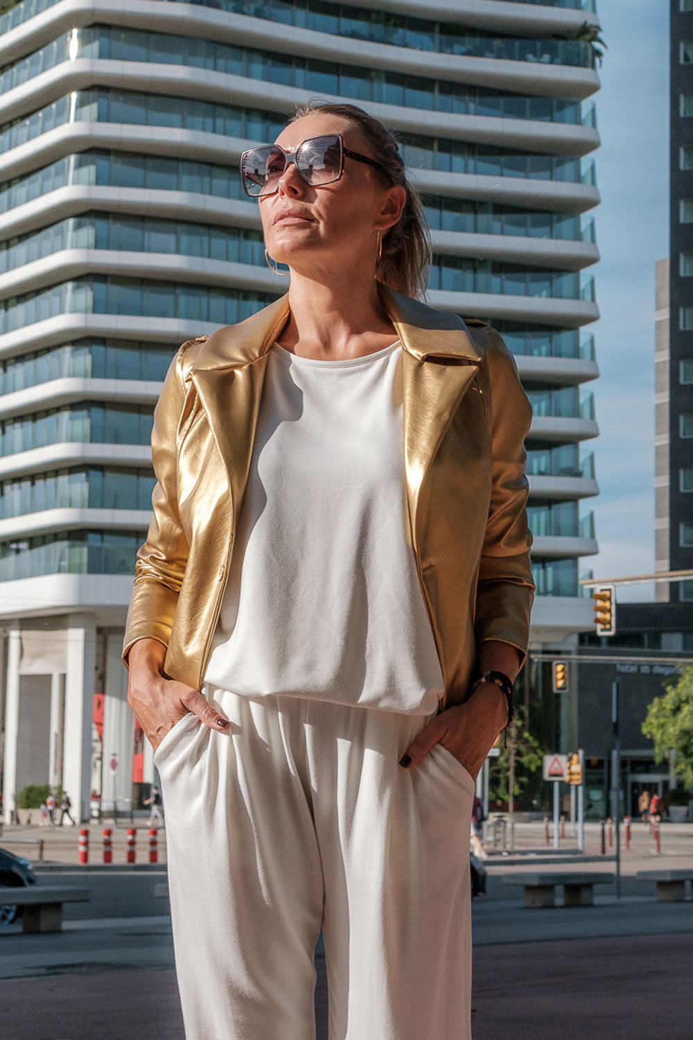 chaqueta perfecto eco-piel oro
