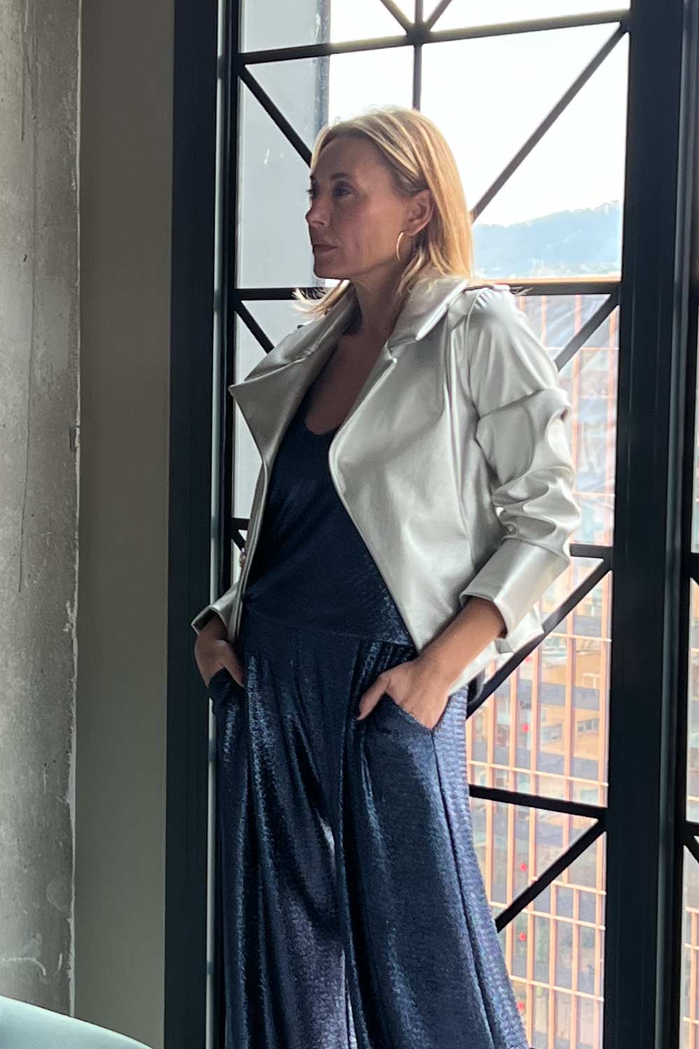 chaqueta perfecto eco-piel plata